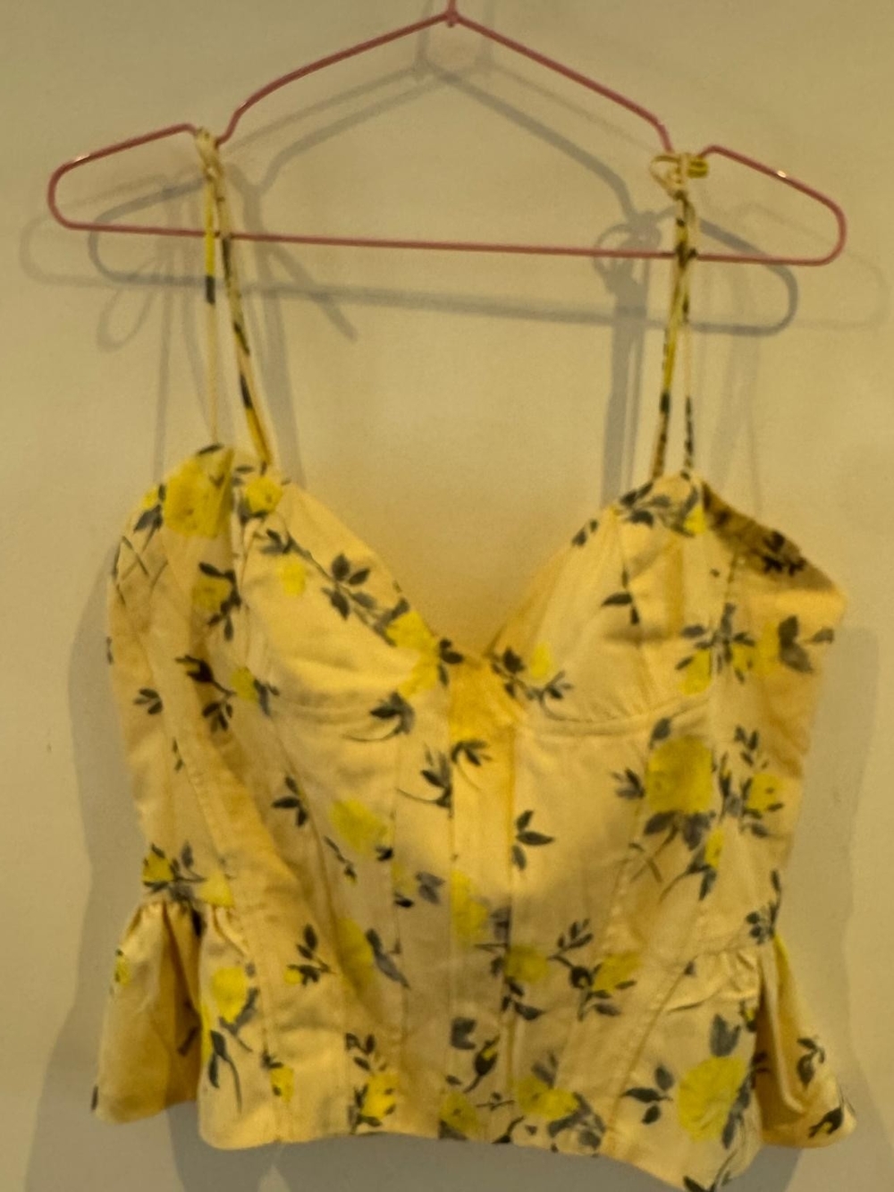NWT Floral Corset Bustier Crop Top Cottagecore Coquette Peplum Yellow M
